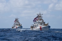 The USCGC Clarence Sutphin Jr. (WPC 1147) John Scheuerman (WPC 1146) sail across the Atlantic Ocean, June 22, 2022.