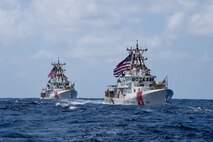 The USCGC Clarence Sutphin Jr. (WPC 1147) John Scheuerman (WPC 1146) sail across the Atlantic Ocean, June 22, 2022.