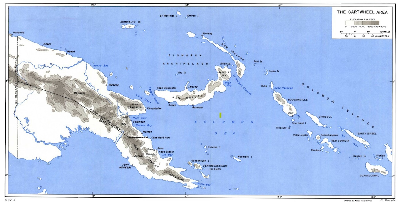 A map of New Guinea and surrounding islands is shown.