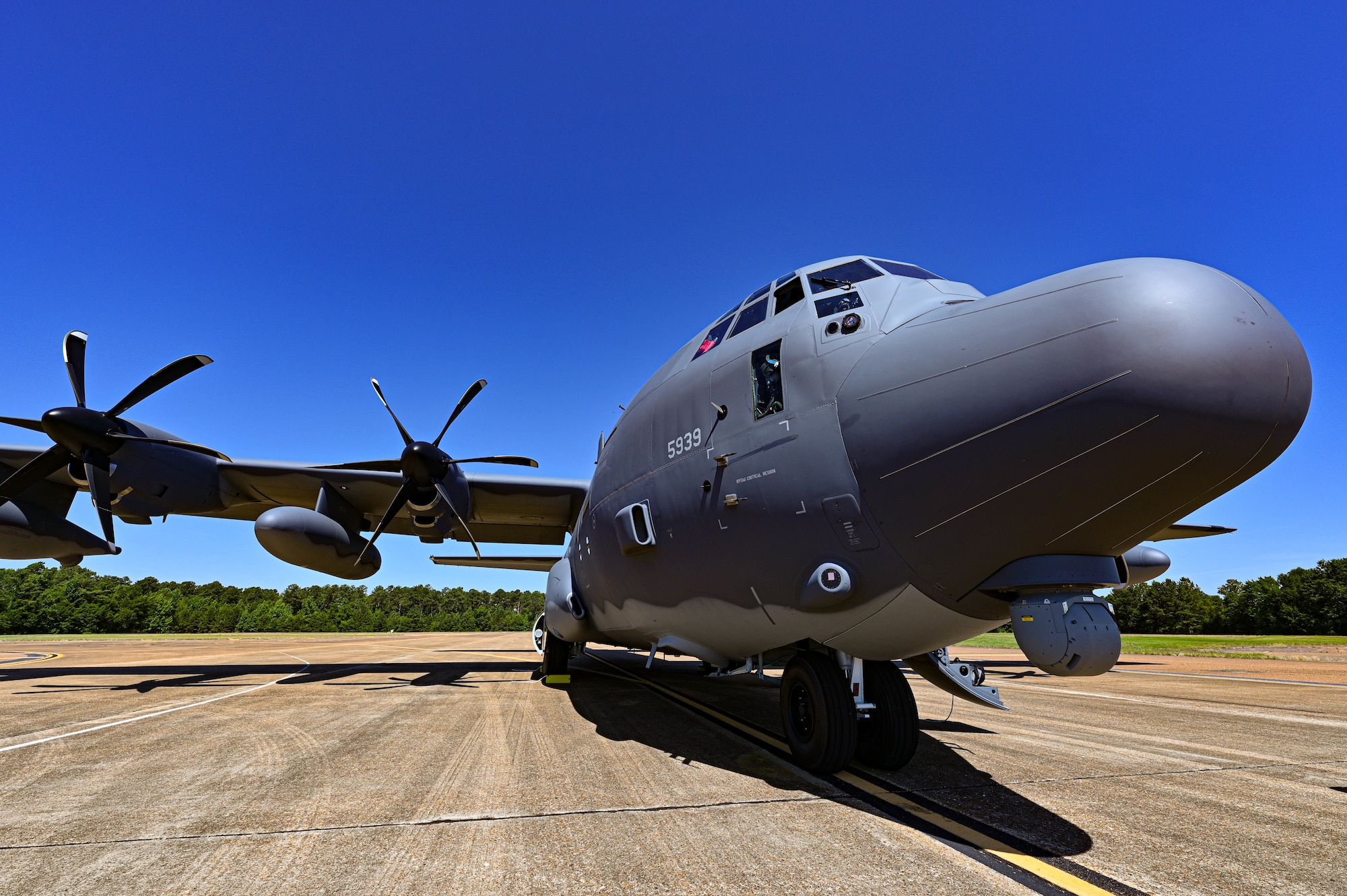 An MC-130J Commando II sits on the flightline, June 24, 2022, at Columbus Air Force Base, Miss. Pilots representing the AC-130J Ghostrider, U-28A Draco, C-146A Wolfhound, and MC-130J visited Columbus AFB to talk with students about the Air Force Special Operations Command and their mission.