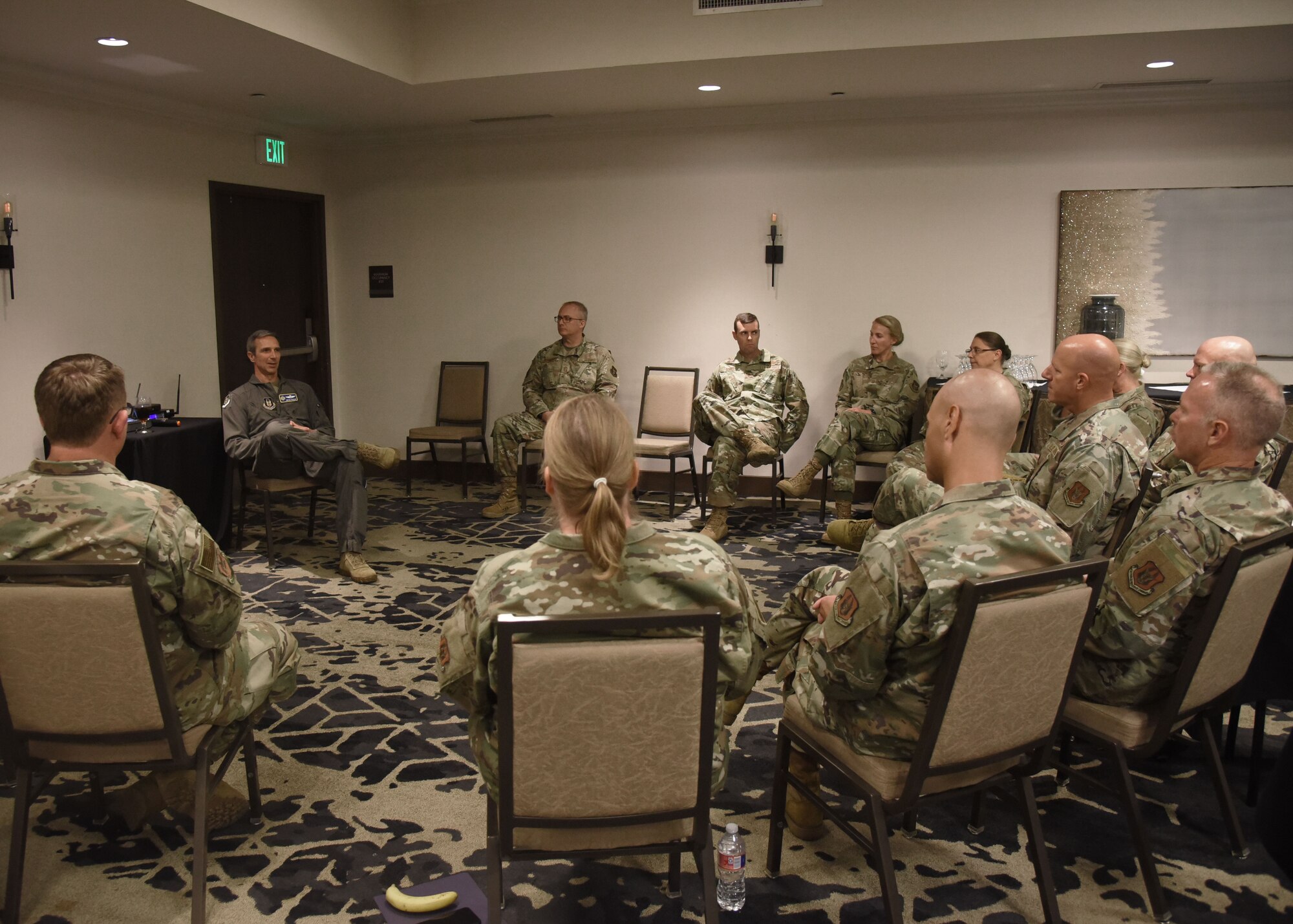Maj. Gen. Bryan P. Radliff, 10th Air Force commander, addresses seniors leaders from the 11 subordinate wings and six direct reporting units during the Annual Commanders and Command Chiefs management and leadership review event held in Fort Worth, Texas, June 20-23. Radliff sat down with command chiefs and senior leaders to hear specific challenges encountered in their units. (U.S. Air Force photo by 2nd Lt. Mary A. Andom)