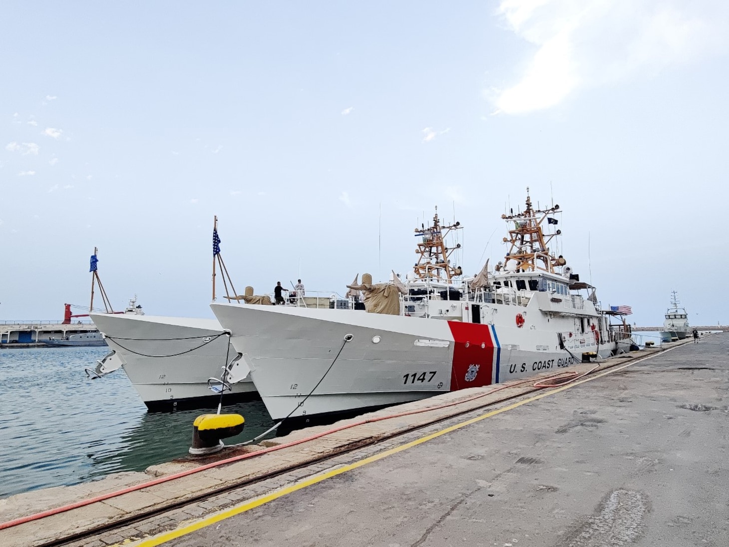 The U.S. Coast Guard Sentinel-class fast response cutters USCGC Clarence Sutphin Jr. (WPC 1147), right, and USCGC John Scheuerman (WPC 1146) moor in Algiers, Algeria during a scheduled port visit, July 6, 2022.