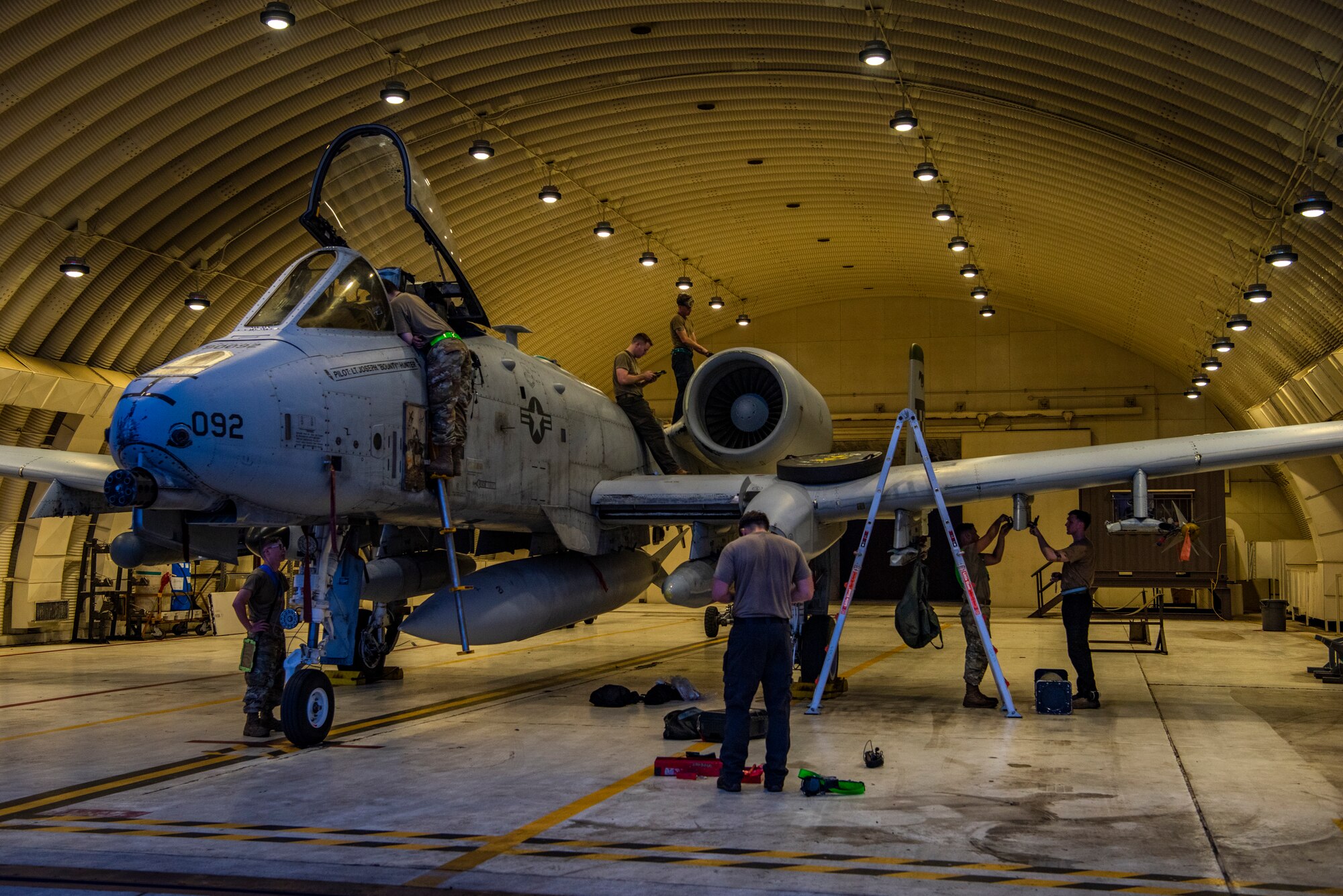 25th Fighter Generation Squadron crew chiefs, perform post flight maintenance on an A-10C Thunderbolt II at Osan Air Base, Republic of Korea, July 5, 2022.