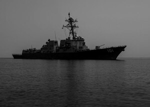The guided-missile destroyer USS Gridley (DDG 101) transits the Gulf of Oman during a search and rescue drill, April 15.
