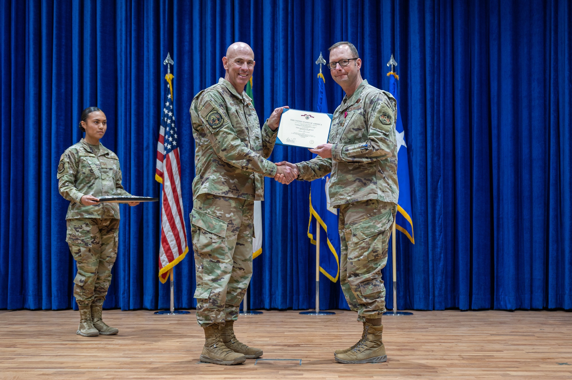 The 386th Air Expeditionary Wing hosted a change of command ceremony at the base theater July 1, 2022.  This was the final ceremony for the 386th AEW as it shifted from the expeditionary group construct to the Air Staff model.