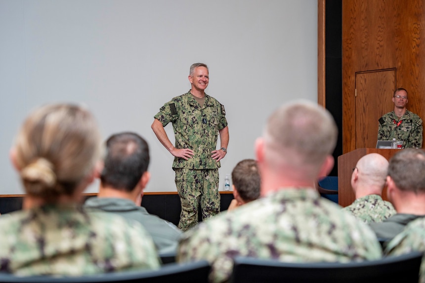 Vice Adm. Daniel Dwyer speaking to a crowd.