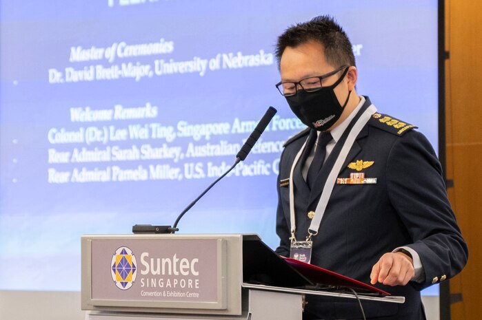 Col. Lee Wei Ting, the Singapore Armed Forces Surgeon, gives his opening remarks during the second Military-Civilian Health Security Summit June 27, 2022, in Singapore. The summit, held June 27-28, focused on regional approaches to global health security through interagency cooperation with allies and partners.