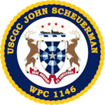 USCGC John Scheuerman Emblem. The vessel's official motto translates to selflessness and strength.