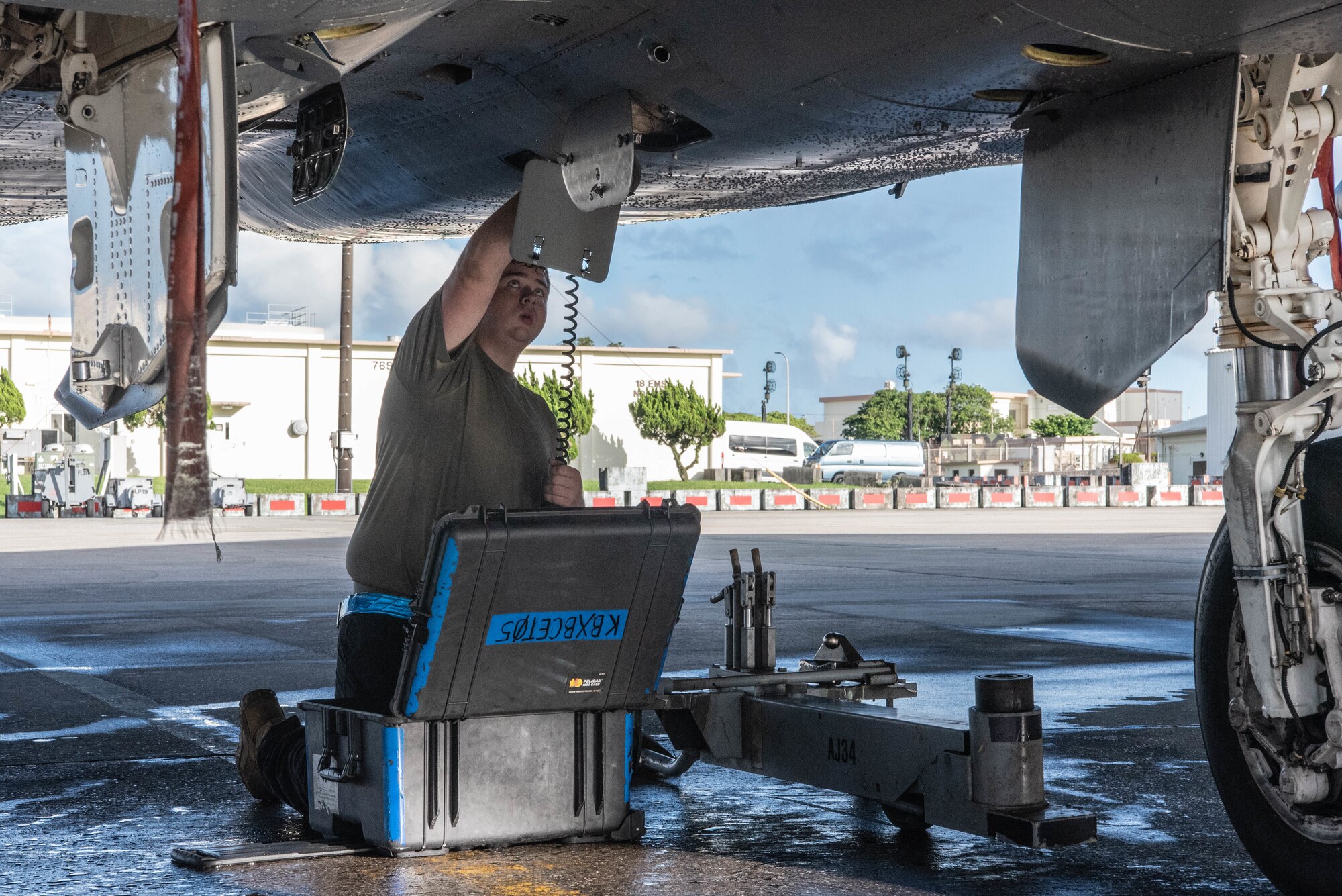 An Airman with the 44th AMU runs a diagnostic test on an F-15C Eagle engine during recovery procedures.