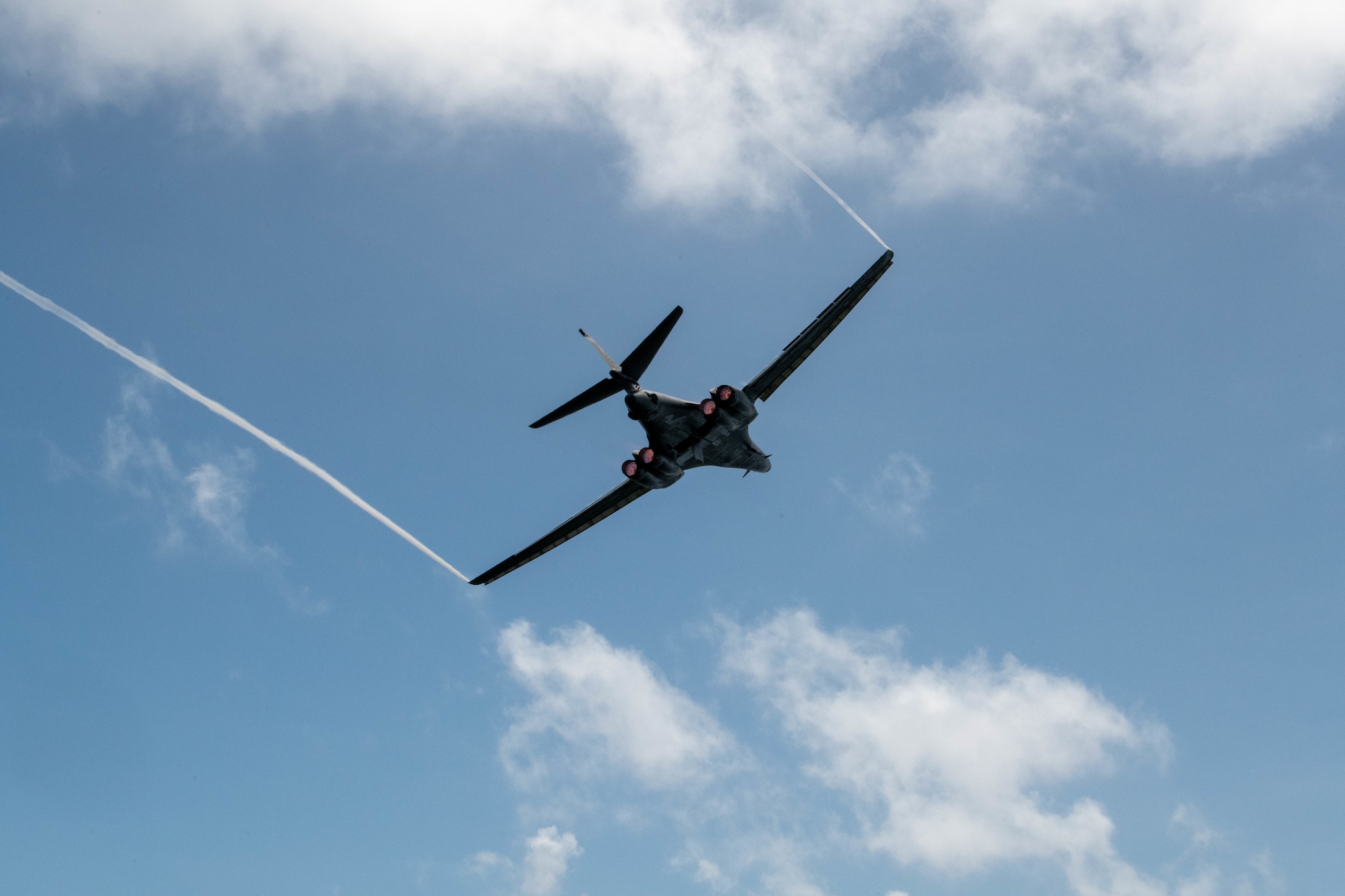 A U.S. Air Force B-1B Lancer, assigned to 34th Expeditionary Bomb Squadron, takes off from Andersen Air Force Base, Guam, in support of a Bomber Task Force mission, June 26, 2022.