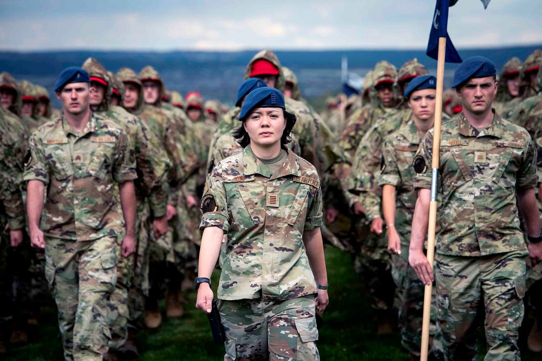 Basic cadets from the U.S. Air Force Academy’s Class of 2026 and cadet cadre participate in the annual swearing-in ceremony
