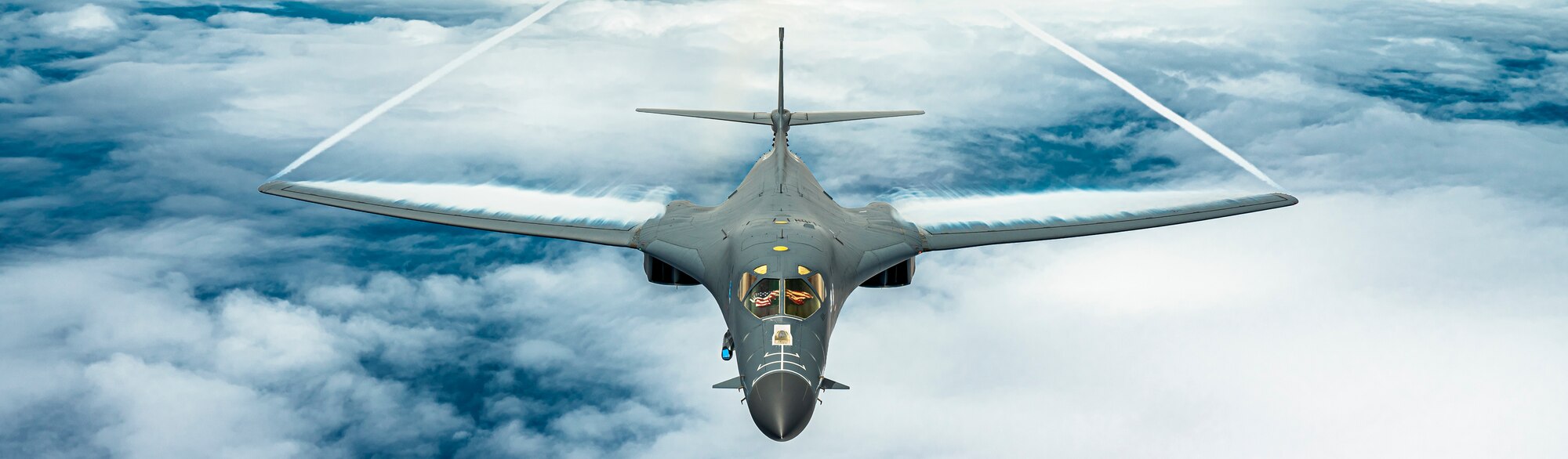 A U.S. Air Force B-1B Lancer, assigned to 34th Expeditionary Bomb Squadron, flies behind a U.S. Air Force KC-135 Stratotanker, assigned to 506th Expeditionary Air Refueling Squadron, during a Bomber Task Force mission over the Pacific Ocean, June 25, 2022.