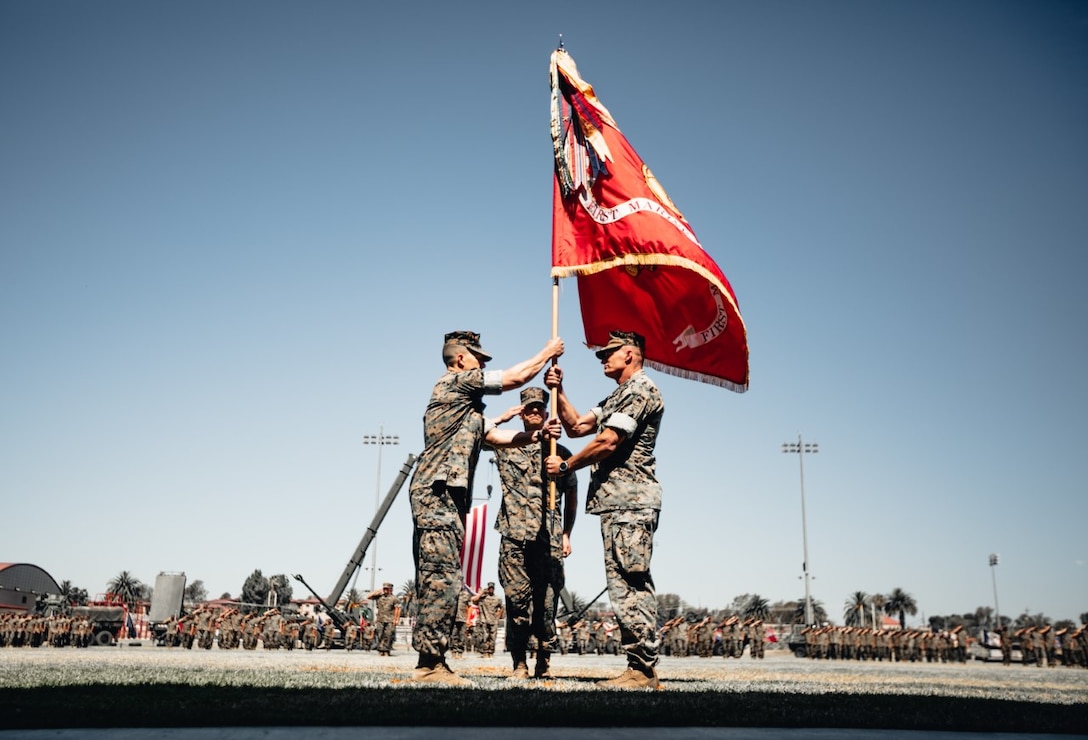 On 8 June 2022, the 1st Marine Division said farewell to MajGen. Roger B. Turner, Jr. who served as the commanding general of the Blue Diamond since September of 2020 and welcomed the oncoming commanding general, MajGen. Benjamin T. Watson.

This change of command ceremony represents the transfer of responsibility, authority, and accountability between the oncoming and outgoing commanding generals.

As MajGen. Turner said goodbye to the Blue Diamond, he stated his appreciation for the division by saying "I never posed a challenge to the 1st Marine Division personnel that they couldn't fix or couldn't make happen."

MajGen. Watson voiced his excitement about coming back to the 1st Marine Division stating that, “it’s an honor and a privilege to be back here at the Blue Diamond.”

Fair winds and following seas in your next assignment, MajGen. Turner!

Welcome aboard MajGen. Watson!