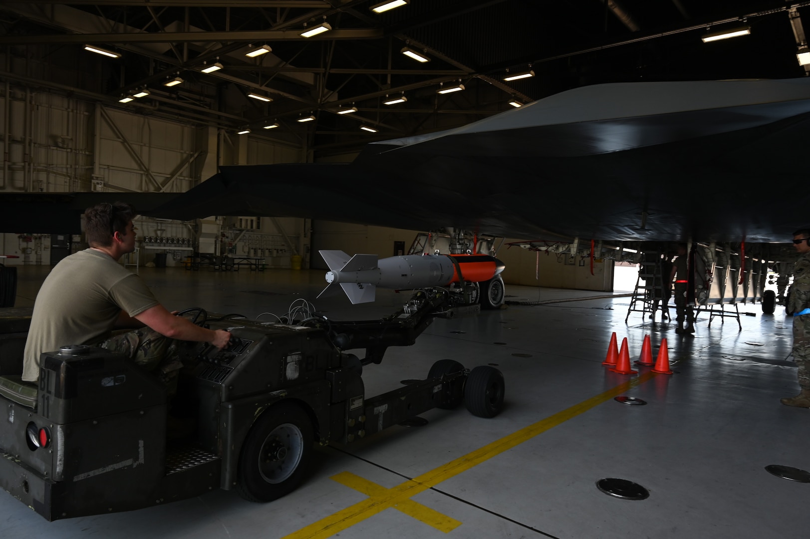 The 72nd Test and Evaluation Squadron test loads a new nuclear-capable weapons delivery system for the B-2 Spirit bomber on June 13, 2022 at Whiteman Air Force Base, Missouri. The 72nd TES conducts testing and evaluation of new equipment, software and weapons systems for the B-2 Spirit Stealth Bomber. (U.S. Air Force photo by Airman 1st Class Devan Halstead)