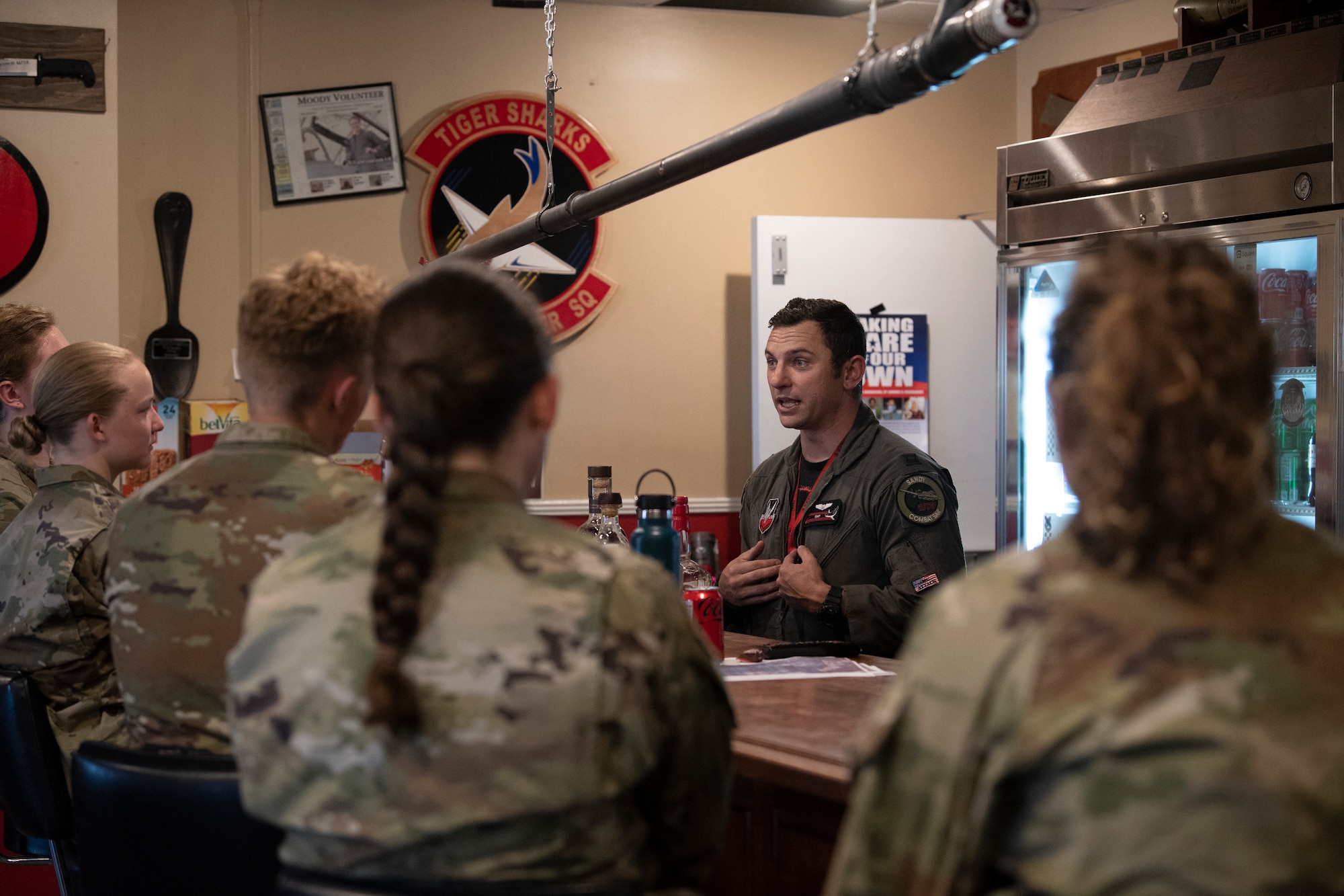 U.S. Air Force Capt. Brandon Bylina, 75th Fighter Squadron A-10C Thunderbolt II pilot, speaks to U.S. Air Force Academy cadets about the daily operations at Moody Air Force Base, Georgia, June 24, 2022.