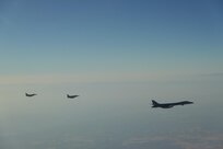 B-1B Lancer bombers from Dyess Air Force Base, Texas, fly with Royal Moroccan Air Force F-16 and F-5 aircraft off the coast of Morocco, June 30, 2022, in support of African Lion 2022. African Lion 2022 (AL22) is U.S. Africa Command's largest, premier, joint, annual exercise hosted by Morocco, Ghana, Senegal and Tunisia, June 6 - 30. More than 7,500 participants from 28 nations and NATO train together with a focus on enhancing readiness for U.S. and partner nation forces. AL22 is a joint all-domain, multi component, and multinational exercise, employing a full array of mission capabilities with the goal to strengthen interoperability among participants and set the theater for strategic access.

(U.S. Air Force Courtesy Photo)