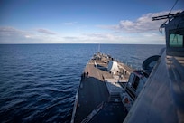 The Arleigh Burke-class guided-missile destroyer USS Arleigh Burke (DDG 51) steams through the Atlantic Ocean, June 3, 2022.