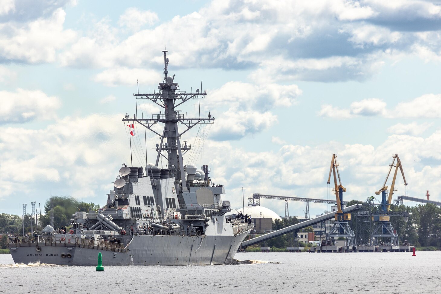 The Arleigh Burke-class guided-missile destroyer USS Arleigh Burke (DDG 51) arrived in Riga, Latvia for a scheduled port visit on July 9, 2022.