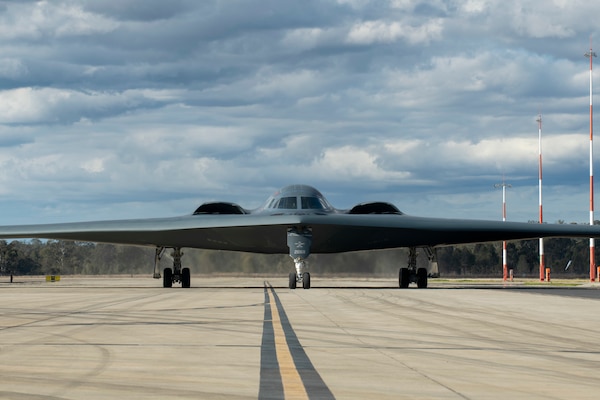 A U.S. Air Force B-2 Spirit, assigned to the 509th Bomb Wing, Whiteman Air Force Base, Missouri, arrives in support of a Bomber Task Force training exercise at Royal Australian Air Force Base Amberley, Australia, July 10, 2022.