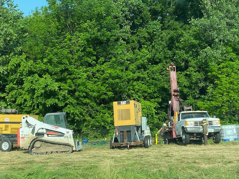 IN THE PHOTO, Contractors work to rehabilitate existing relief wells in Crittenden County, Arkansas. To carry out relief well restoration, a contract for $741,423 was awarded to SYTE Corp., with a notice to proceed date of Sept. 22, 2021. The contract was administered by the Memphis District’s Wynne Area Office, and the project was declared substantially complete May 21, 2022. (Courtesy photo)