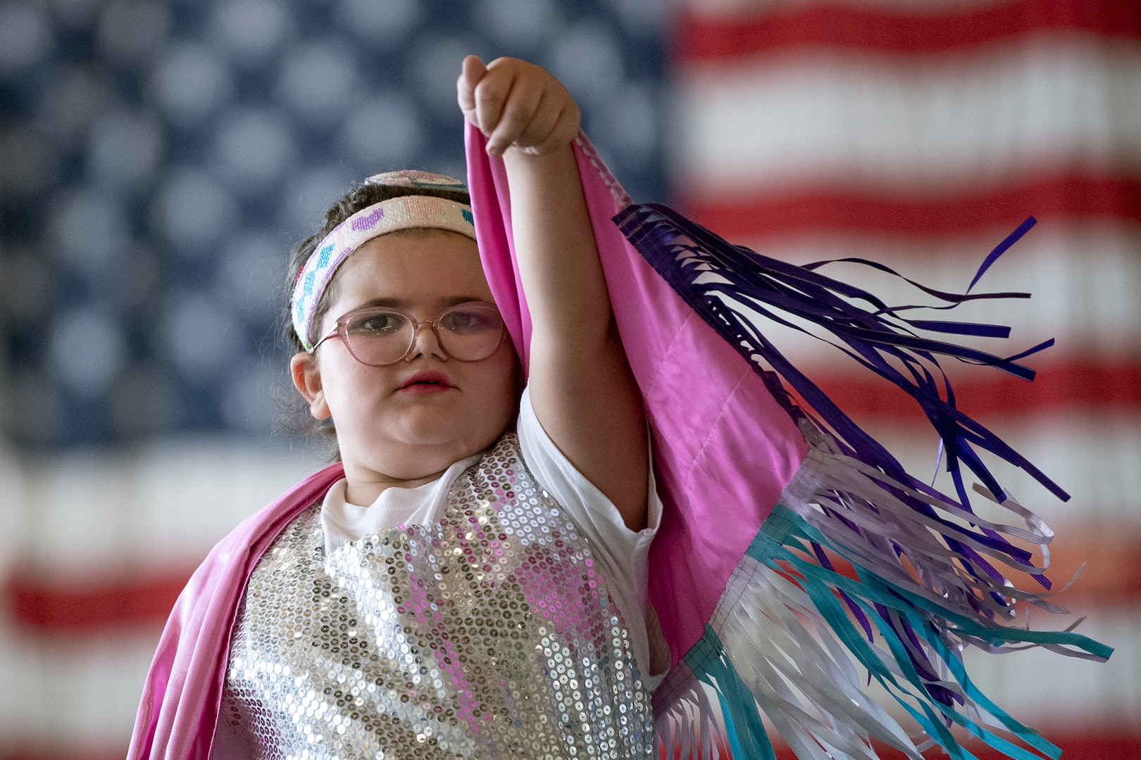 A Native American girl dances during opening ceremonies for the 13th CISM (International Military Sports Council) World Military Women’s Football Championship at Fairchild Air Force Base in Spokane, Wash. July 10, 2022. (DoD photo by EJ Hersom)