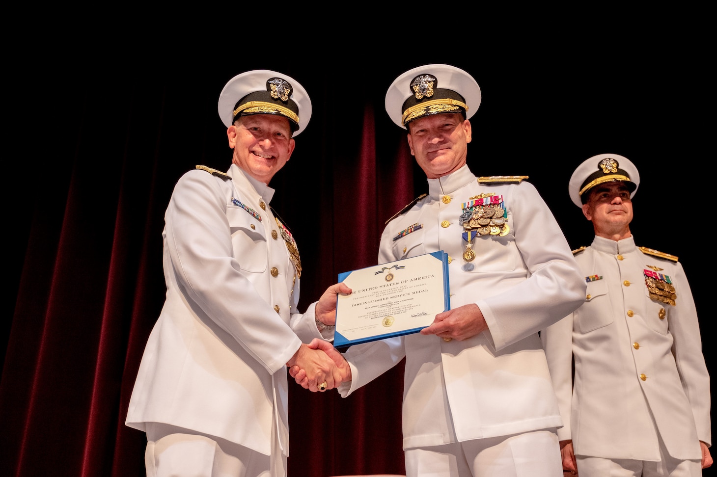 Rear Adm. Michael J. Steffen relieved Rear Adm. John A. Schommer as commander, Navy Reserve Forces Command (CNRFC) during a change of command ceremony at the Joint Forces Staff College in Norfolk, Virginia, July 11. (U.S. Navy photo by Mass Communication Specialist 2nd Class Tyra Campbell)