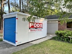A pod storage unit staged for a household move