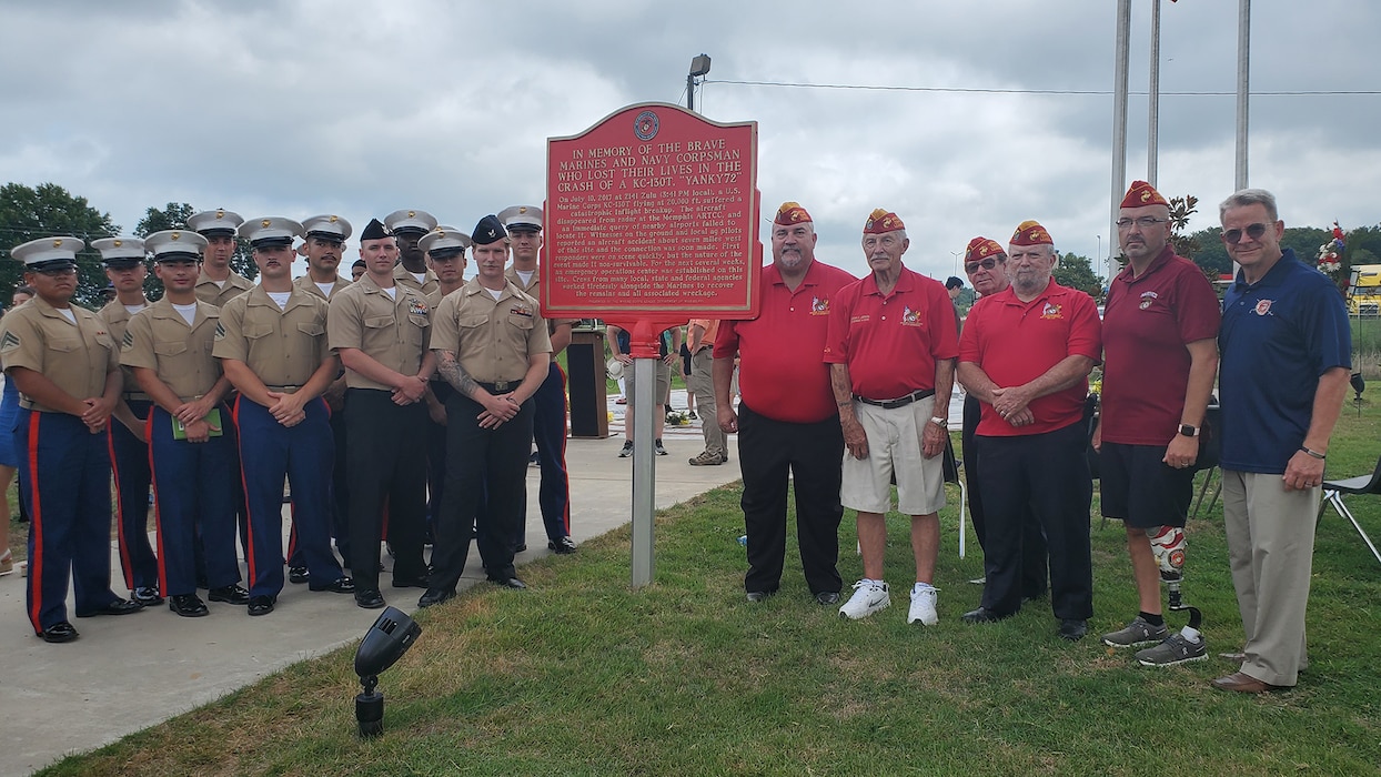 Marines, Sailors, family members, veterans, and the local community joined together this past Sunday to commemorate the fifth anniversary of the loss of 15 Marines and one U.S. Navy Corpsman in the July 2017 crash of a Marine Corps KC-130T in Itta Bena, Mississippi. On board were 16 great Americans representing the U.S. Marine Corps and U.S. Navy. Nine Marines belonged Marine Air Refueler Transport Squadron 452 (VMGR-452) based at Stewart Air National Guard Base, Newburgh, N.Y., six Marines and one U.S. Navy Corpsman with 2d Raider Battalion from Camp Lejeune, N.C.