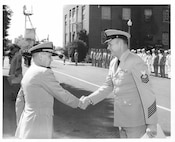 Chief Damage Controlman Clyde Allen's retirement ceremony in 1965.  He is former-Commandant Admiral Thad Allen's father.