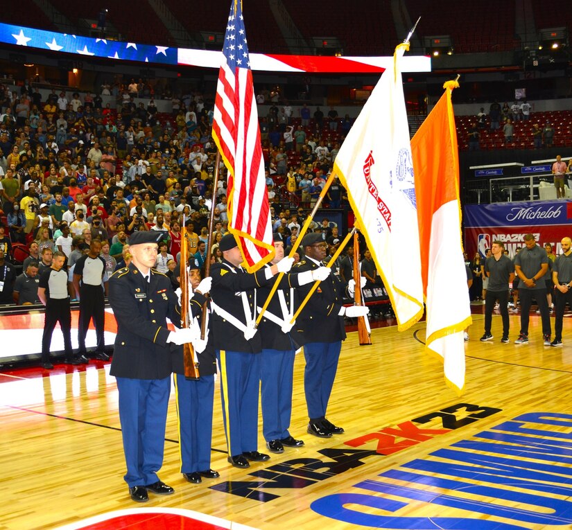 505th Signal Brigade performs color guard for NBA