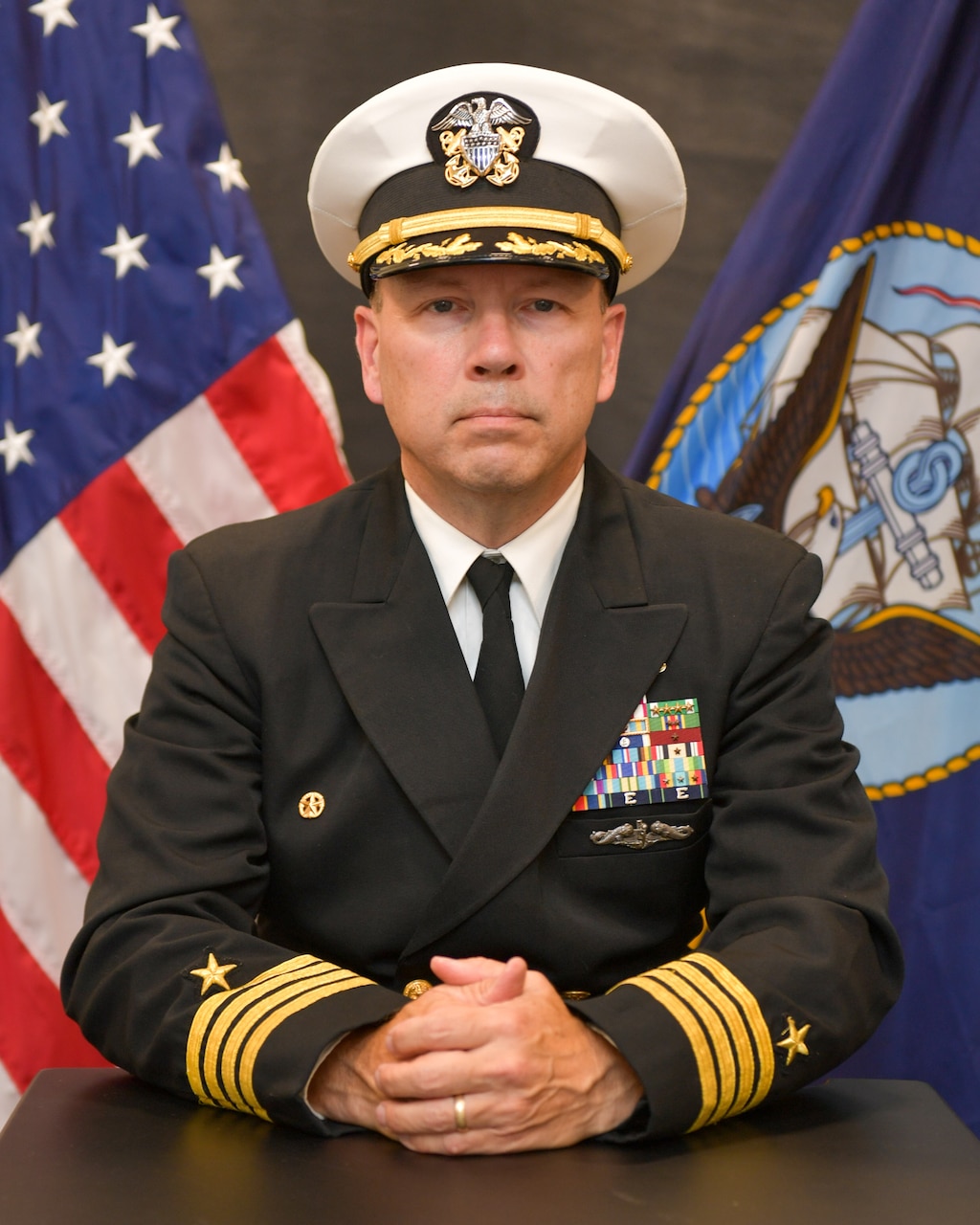 Official studio photo for Capt. Michael ConCannon, Commanding Officer, USS Hershel Williams (ESB 4)