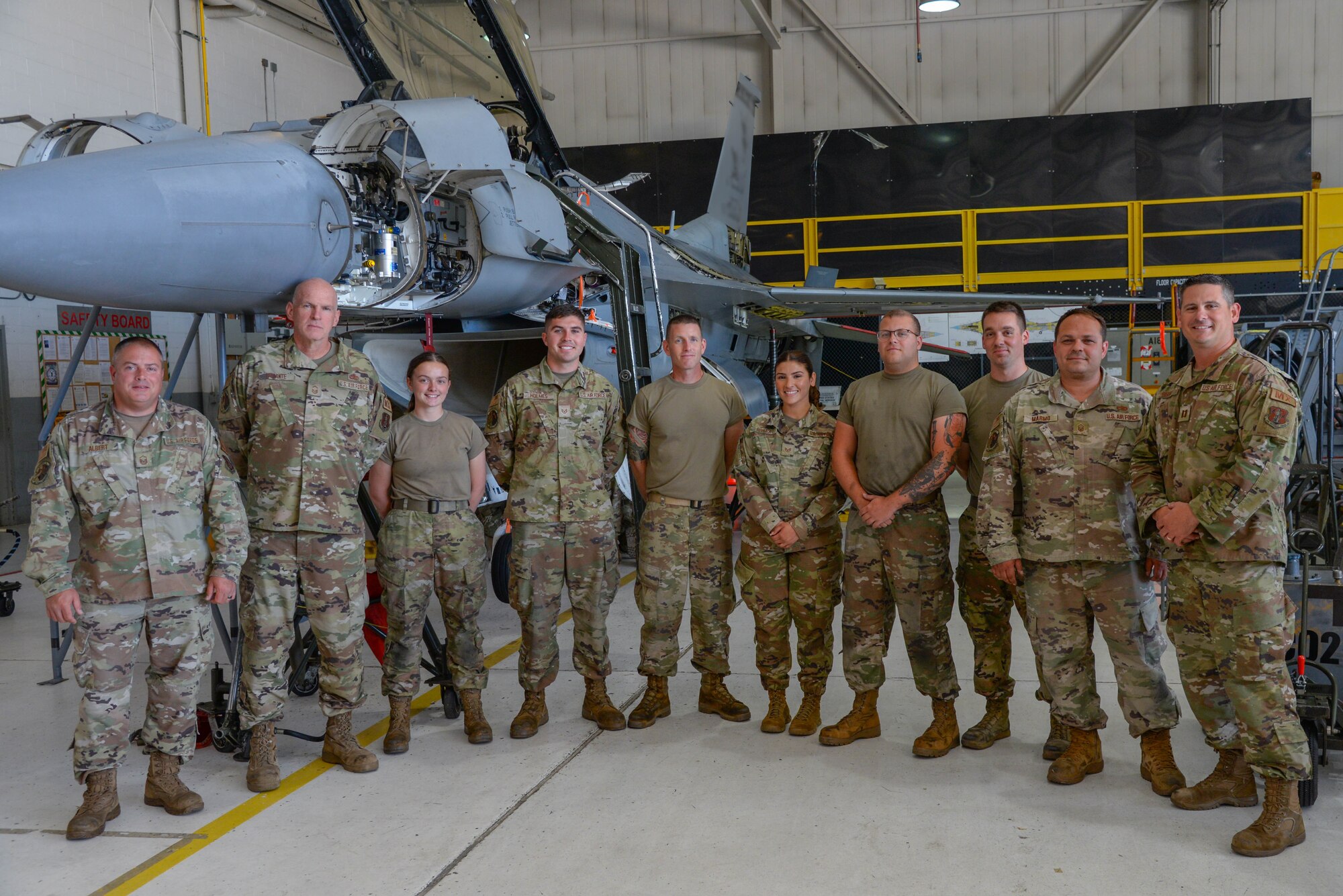 A photo of Staff Sgt. Tatiana Rivera posing for a photo after participating in the Maintainer for a Day program hosted by the 177th Maintenance Squadron.