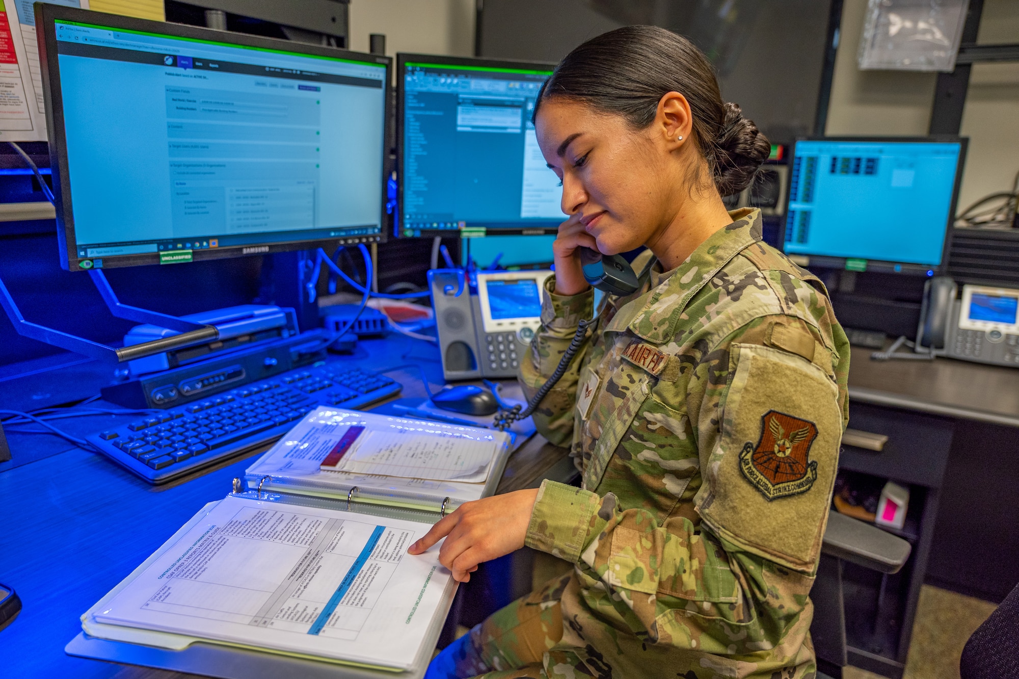 SrA Monica Figueroa Santos, 341st Missile Wing Command Post senior nuclear command and control emergency actions controller, poses for a photo July 6, 2022 at Malmstrom Air Force Base, Mont.