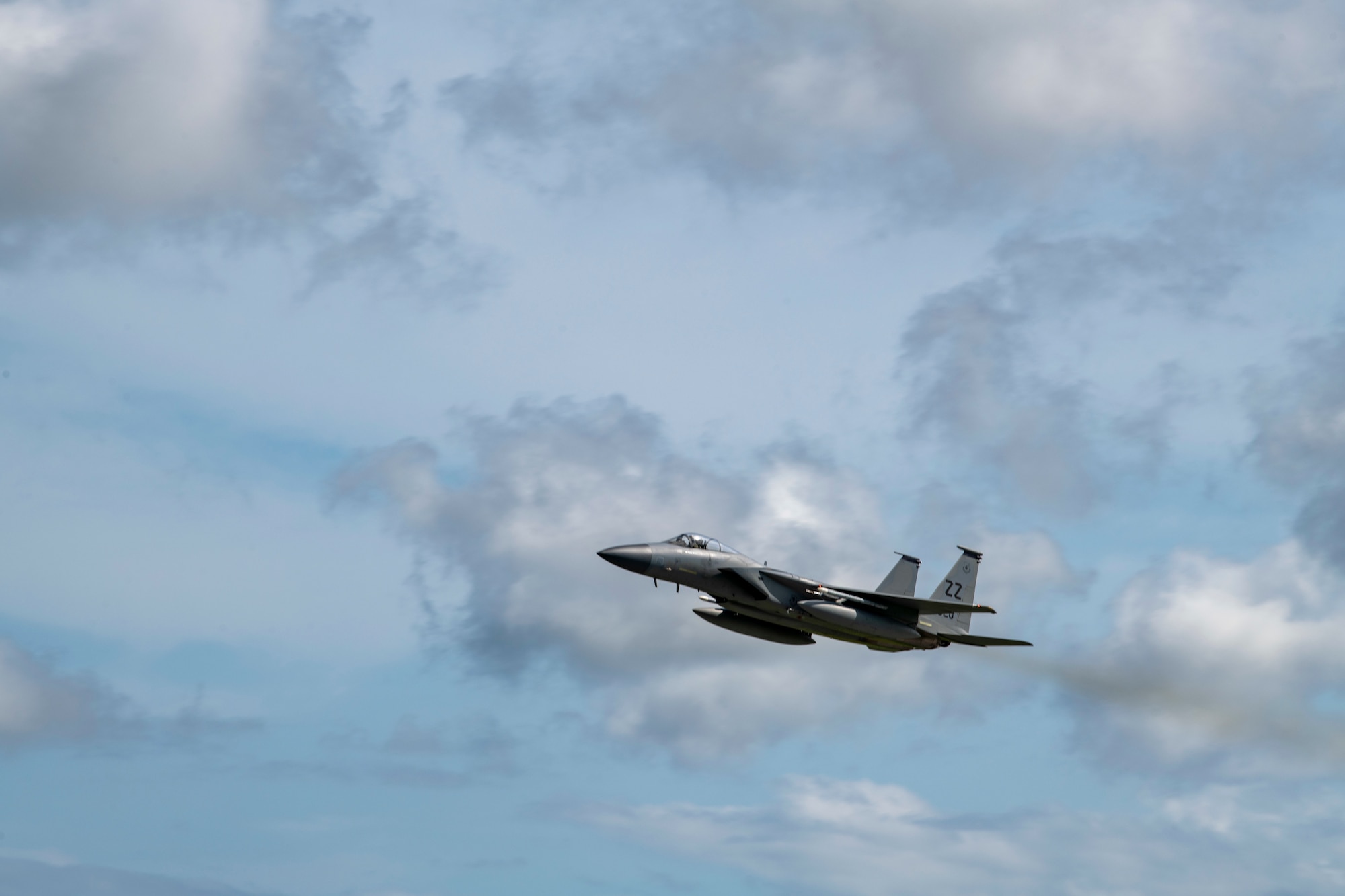 A F-15C Eagle assigned to the 44th Fighter Squadron takes off during a training mission.