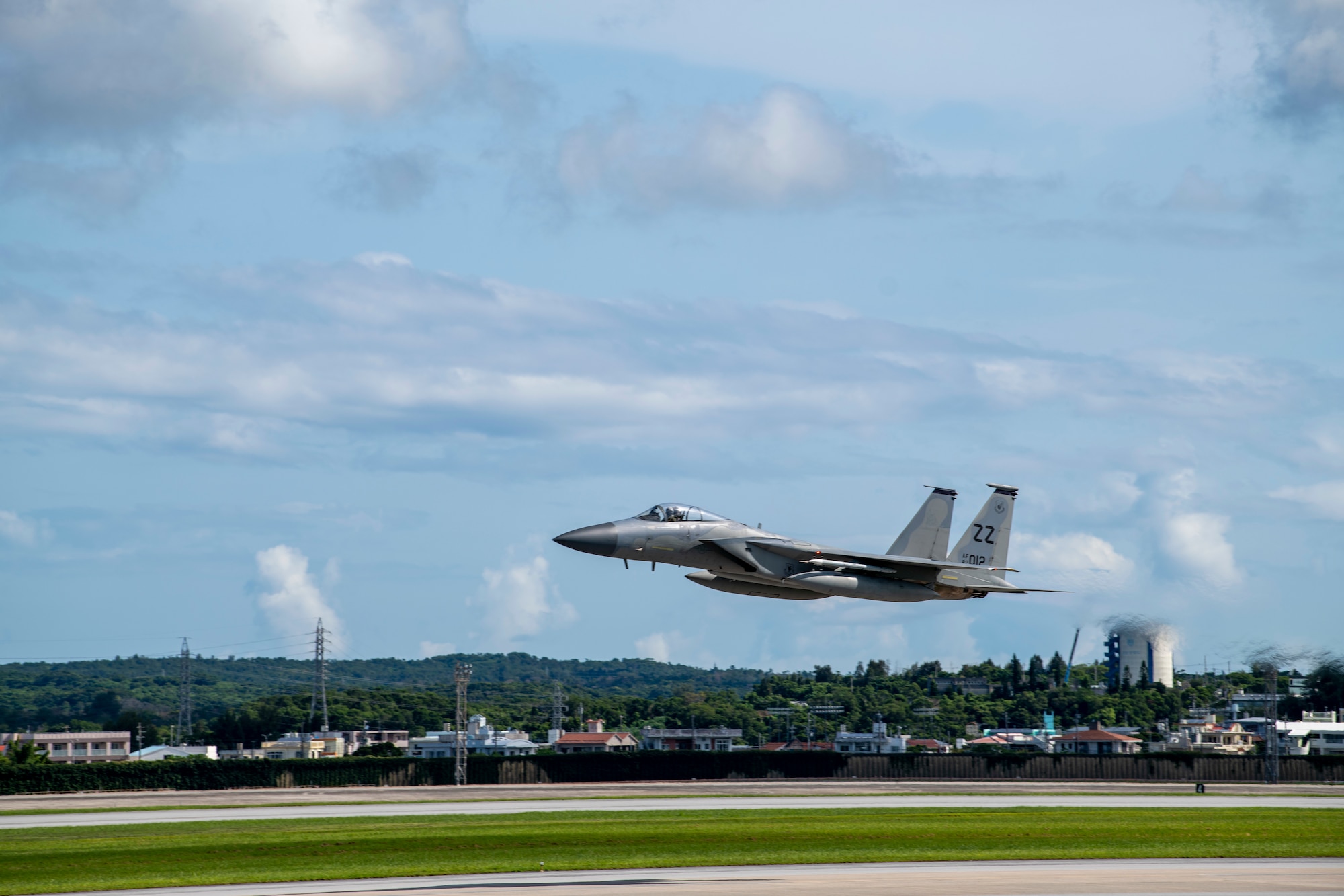 A F-15C Eagle assigned to the 44th Fighter Squadron takes off during a training mission.