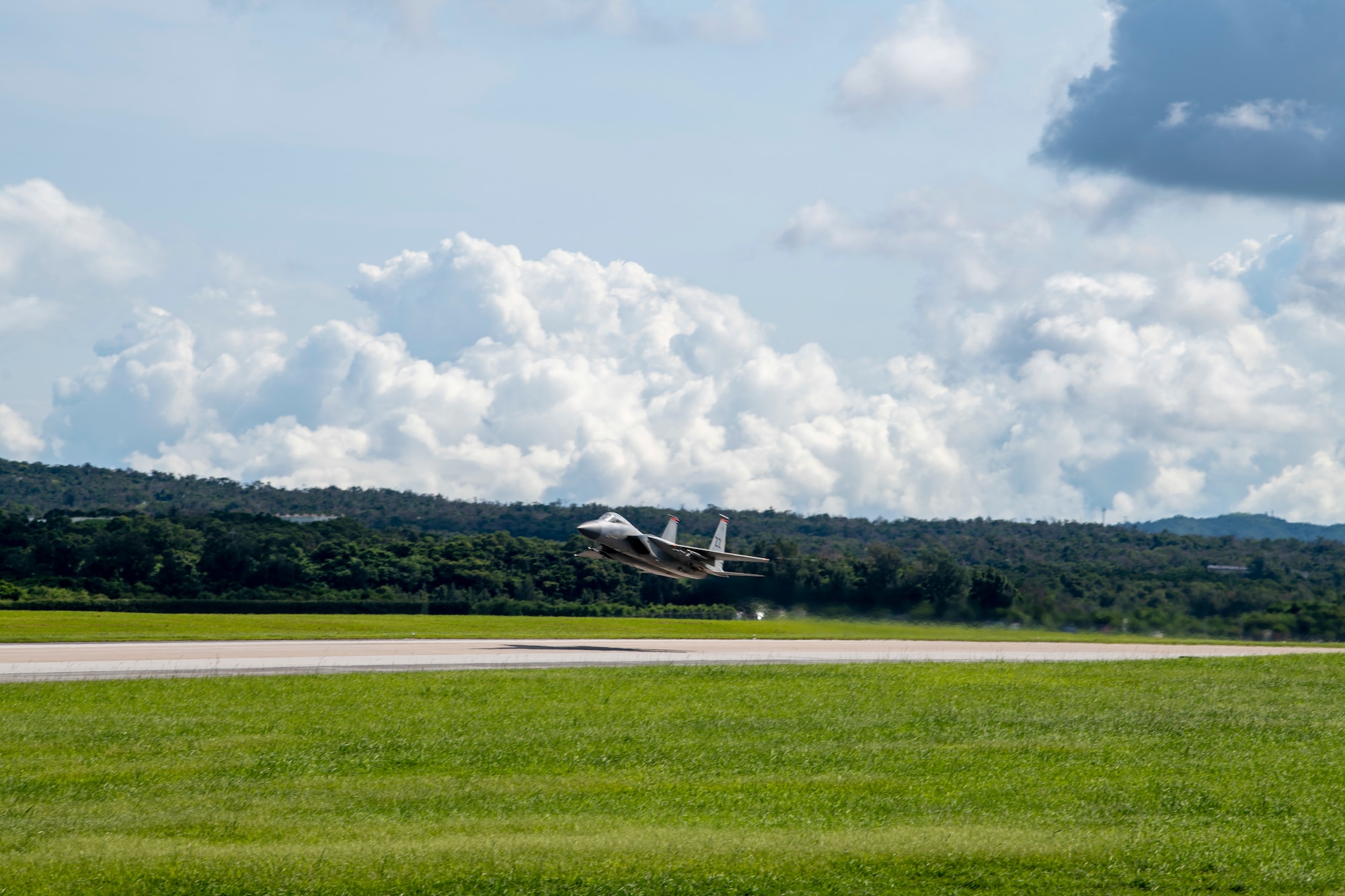 A F-15C Eagle assigned to the 44th Fighter Squadron takes off during a training mission.