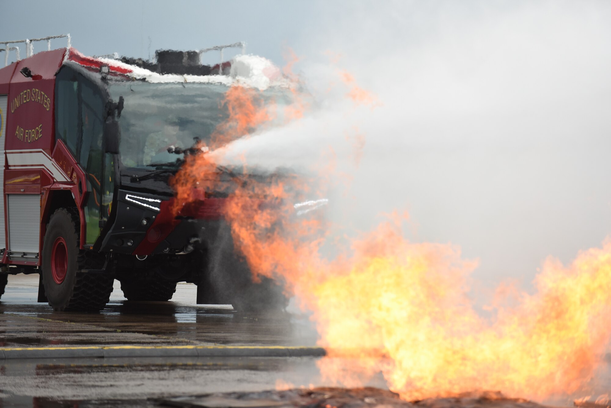 New York Air National Guard Firefighters from the 174th Attack Wing, participate in a series of exercises and drills at Hancock Field Air National Guard Base. The 174th Attack Wing now has a full-time federal fire department located on Hancock Field Air National Guard Base. (U.S. Air National Guard photo by Staff Sgt. Ty-leal Hodge)