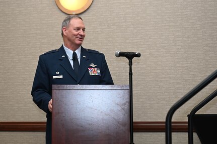 Col. Terry McClain, 433rd Airlift Wing commander, presides over the Honorary Commanders’ Induction Ceremony in San Antonio, July 9, 2022. This was the second Honorary Commanders’ Induction Ceremony this year. (U.S. Air Force photo by Senior Airman Brittany Wich)