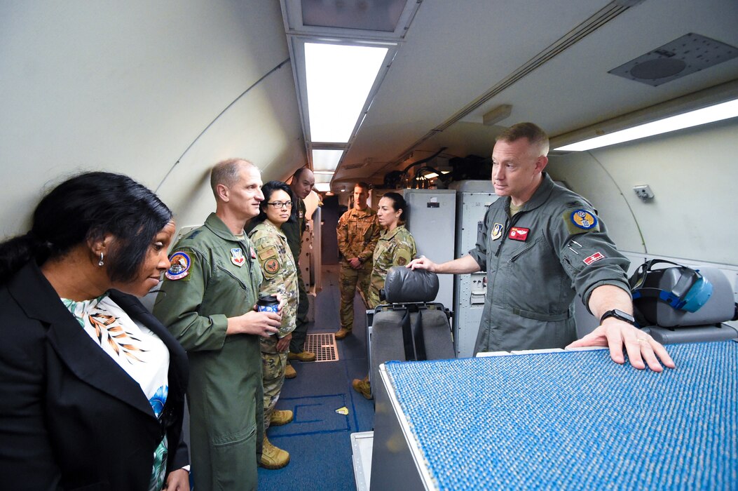 The HAF/DSI team takes a tour of the E-3 Sentry AWACS during the TFA health assessment at the 552nd Air Control Wing and 513th Air Control Group May 4, 2022.
