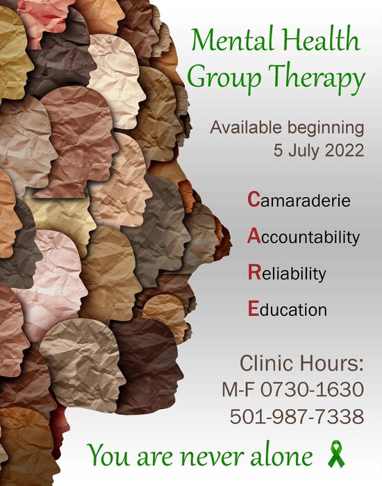 A poster about how the mental health clinic began offering mental health group therapy.