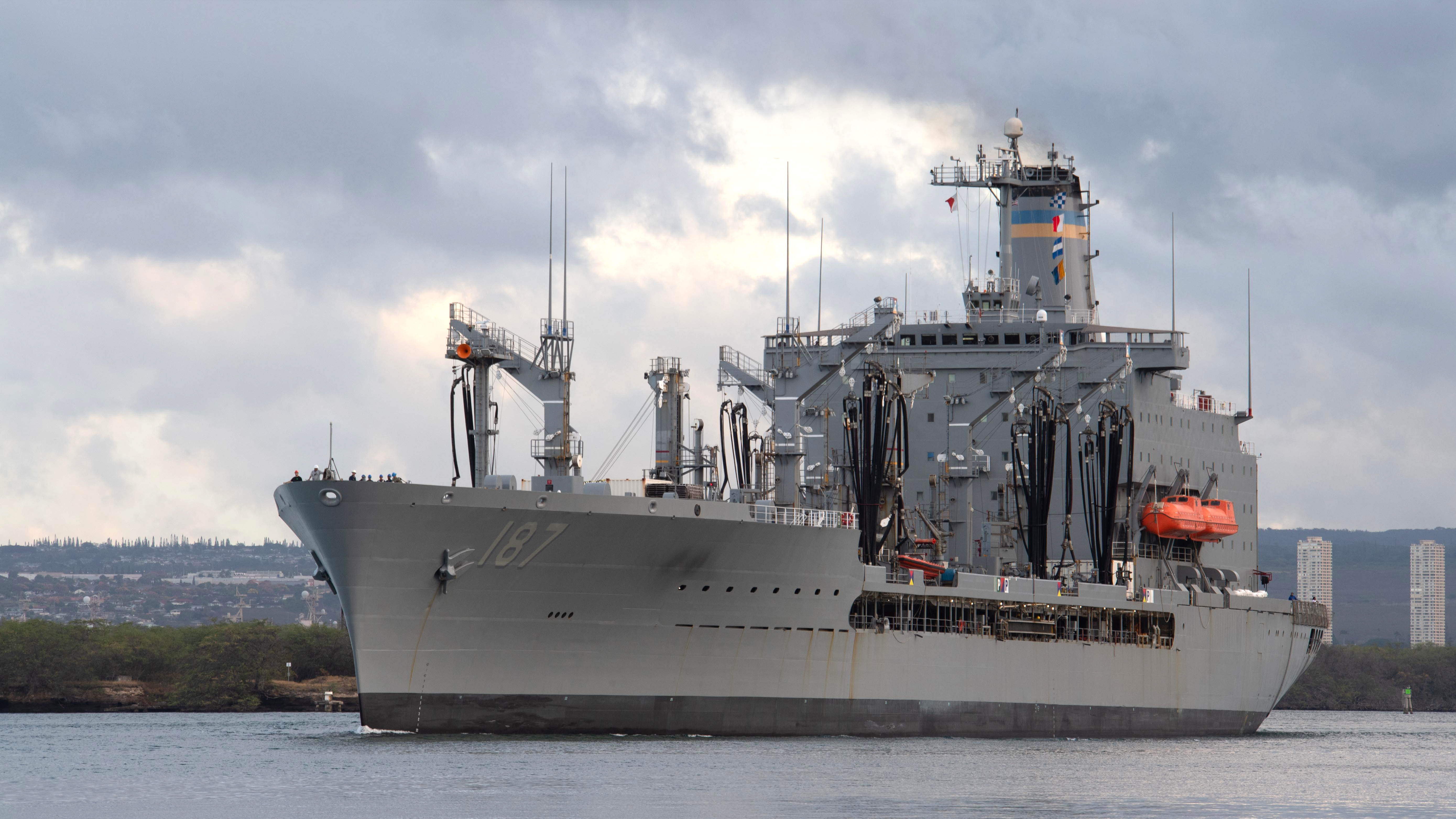 The Military Sealift Command Henry J. Kaiser-class fleet replenishment oiler USNS Henry J. Kaiser (T-AO 187) departs Pearl Harbor to begin the at-sea phase for Rim of the Pacific 2022.