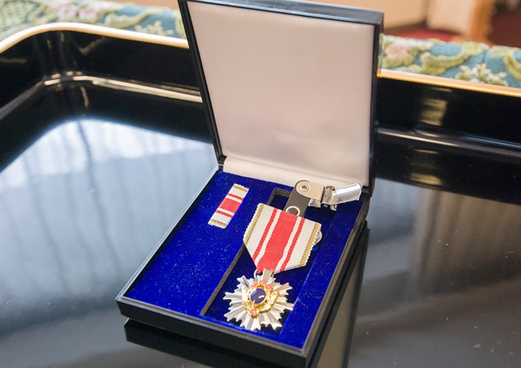 The Defense Cooperation Award (Second Class) is presented to members of foreign armed forces who distinguished themselves by their most notable achievement or service rendered in contribution to defense cooperation between Japan and their countries. This is the highest medal Japan awards to members of a foreign military. (Photo courtesy JASDF)