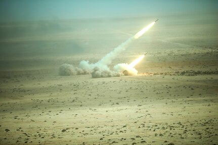 Wisconsin Army National Guard Soldiers assigned to Alpha Battery, 1st Battalion, 121st Field Artillery, fire their High Mobility Artillery Rocket Systems in a live-fire exercise during African Lion 2022, at Cap Draa, Morocco, June 30, 2022. More than 7,500 participants from 28 nations and NATO trained together to enhance readiness.