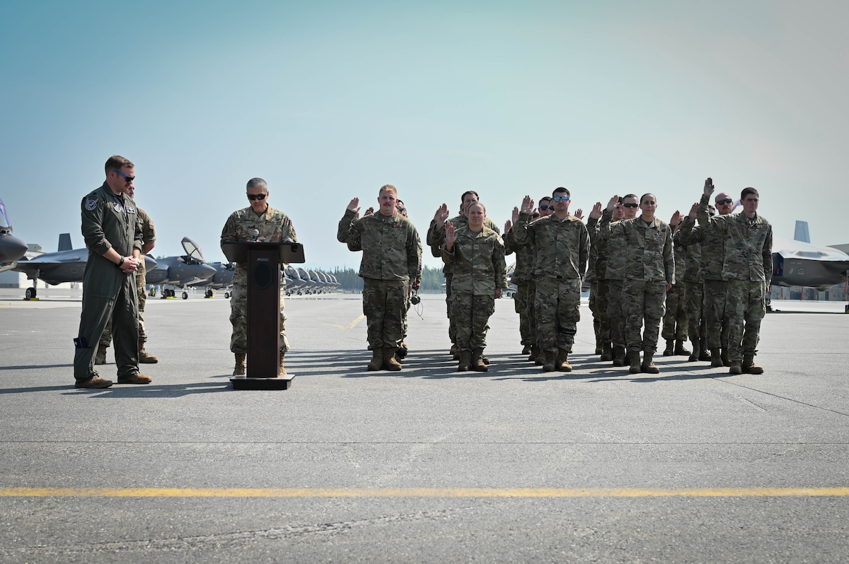 The 355th Fighter Squadron selected 27 Airmen to be recognized as Dedicated Crew Chiefs at a ceremony July 8, 2022, on Eielson Air Force Base, Alaska.