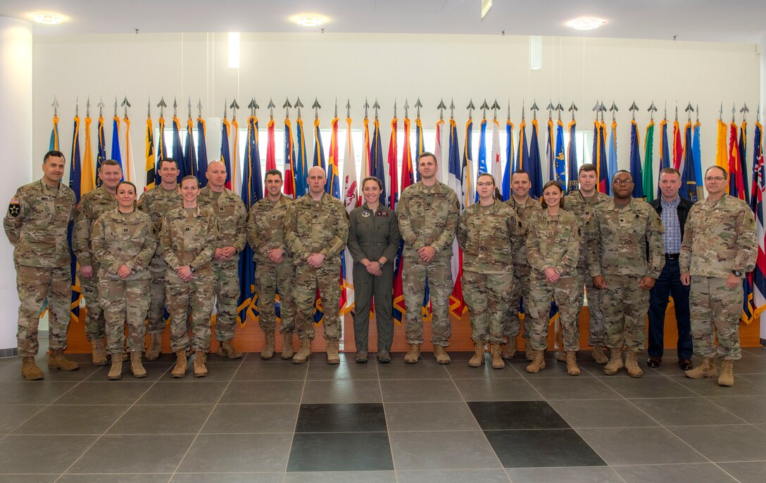 Courtesy Photo | Michigan Army and Air National Guard (MING) participants in the second iteration of the Future Strategic Leader Program pose for a photo during their capstone trip to U.S. European Command headquarters and U.S. Army Europe and Africa (USAREUR-AF) in Stuttgart, Germany, March 29, 2022. The FSLP is a MING professional development opportunity designed to equip officers with comprehensive knowledge and experience in regional areas focused at the strategic level. (U.S. Army photo by Maj. Ross Kastner)