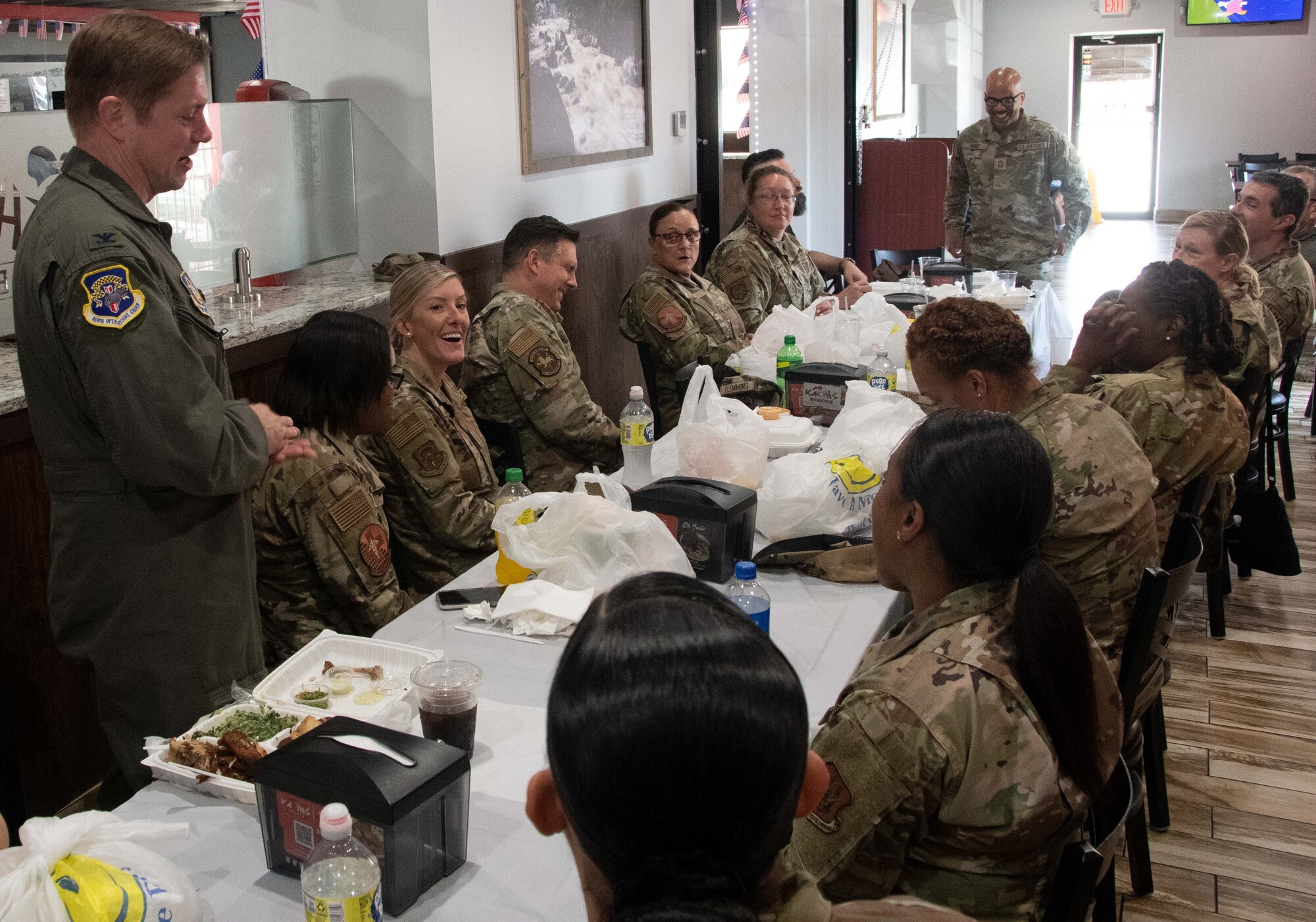 The 459th Air Refueling Wing says farewell to its Command Chief, Chief Master Sgt. Israel Nunez during his farewell lunch in Camp Springs, Md., July 13, 2022. Chief Nunez took on this position here in January 2021, but has now been tapped to lead Fourth Air Force's enlisted corps as the Fourth Air Force Command Chief.