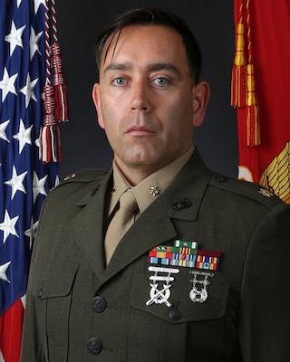 (July 14, 2022) MARINE CORPS AIR STATION NEW RIVER, N.C. -- Official portrait of Maj. Jeremiah S. Tecca. (U.S. Marine Corps photo)