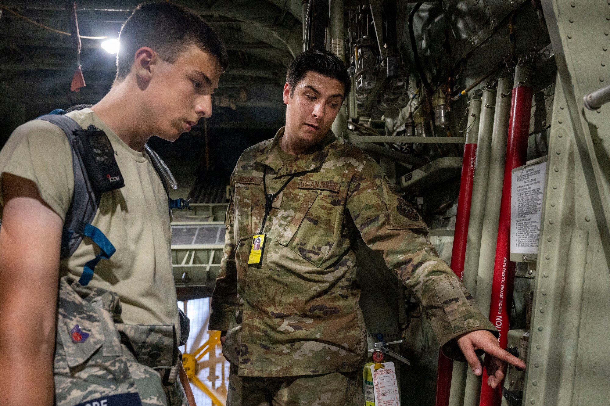Staff Sgt. MitchellLane Williams, 19th Maintenance Squadron aerospace maintenance journeyman, gives Civil Air Patrol cadets a tour of a C-130J Super Hercules during a base visit