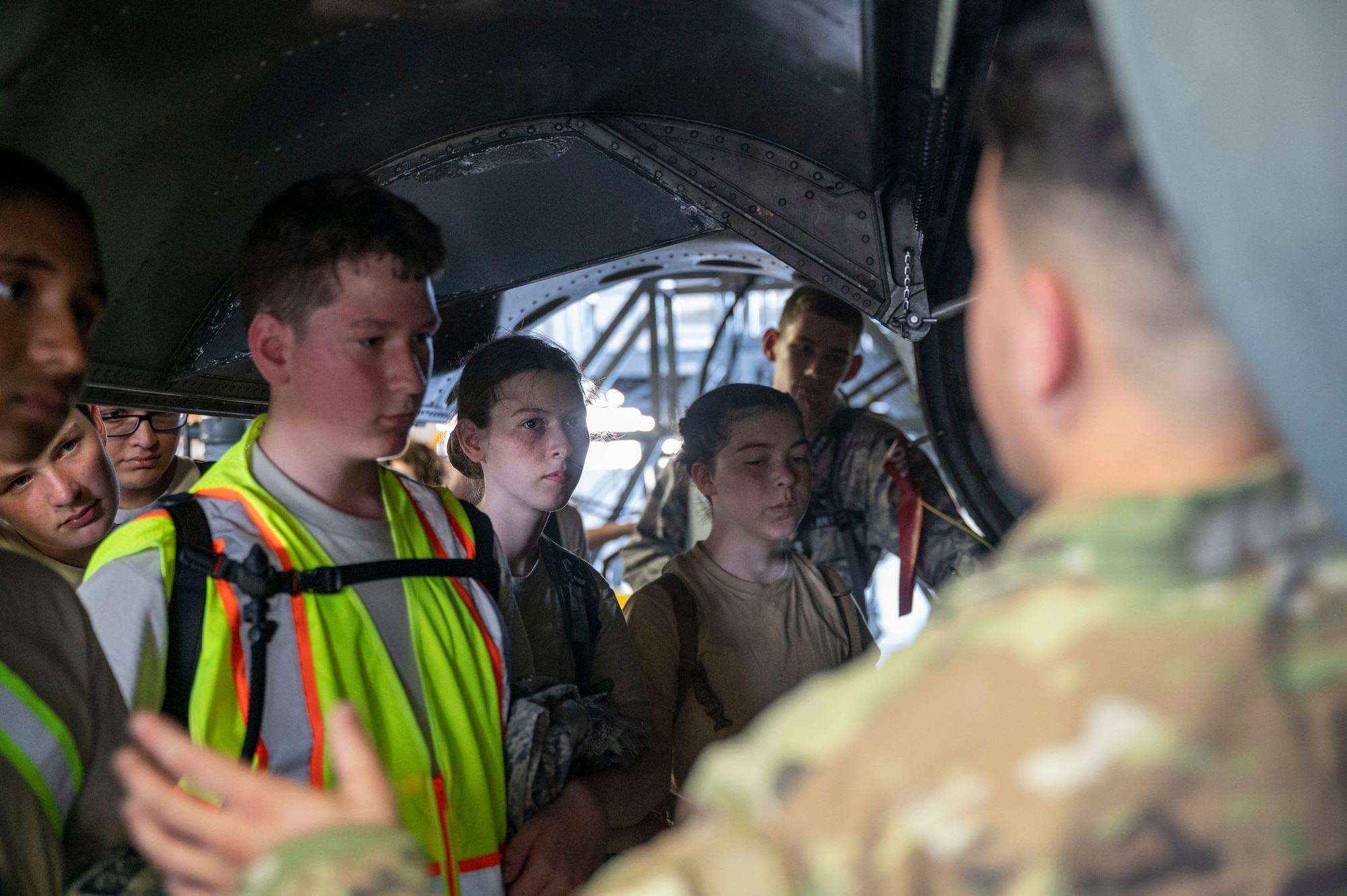 Civil Air Patrol cadets tour of a C-130J Super Hercules during a base visit
