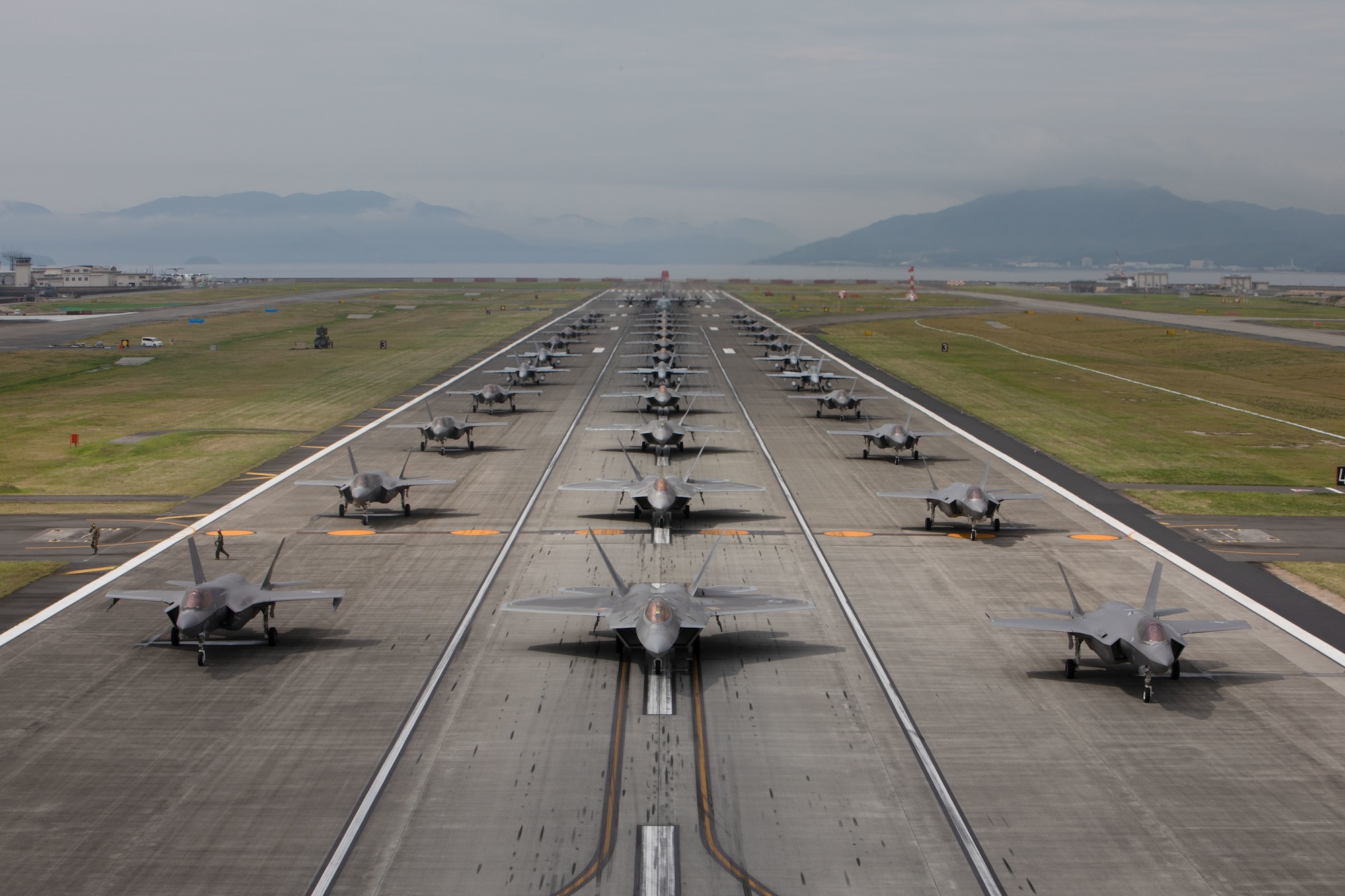 The U.S. Air force 354th Air Expeditionary Wing

and Marine Aircraft Group 12 performed a

capabilities demonstration during a pre-planned

readiness exercise at Marine Corps Air Station

Iwakuni, Japan, July 7, 2022